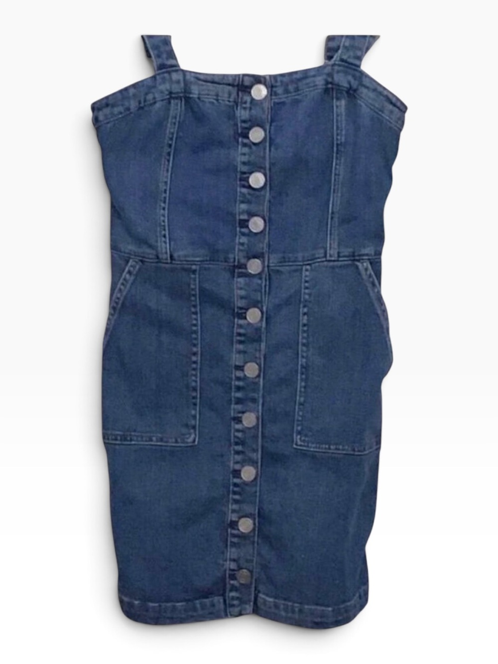 Garage Denim Mini Dress Dark Wash Button Front Utility Pockets Y2K 90s Style XS